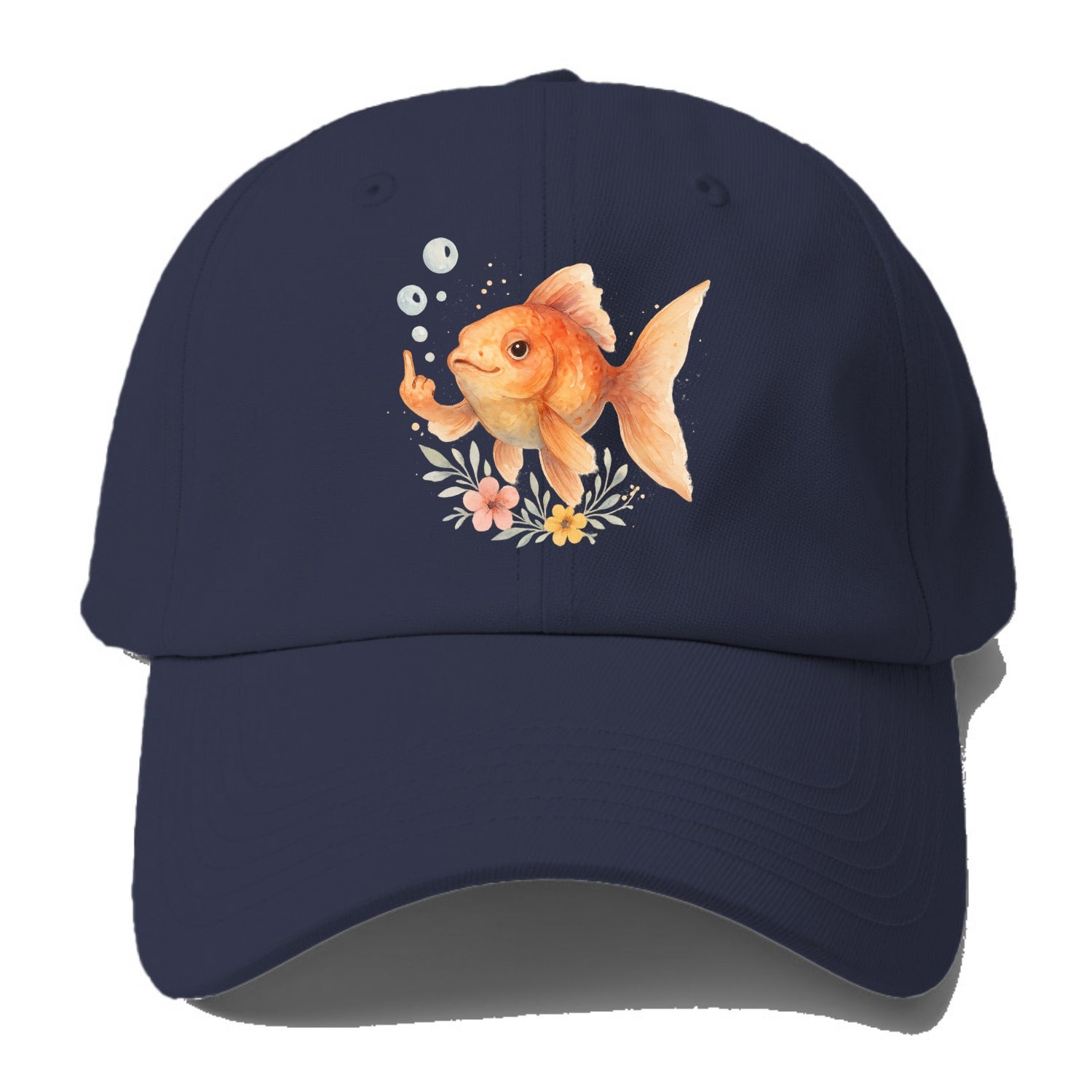 chubby goldfish blowing bubbles, one fin extended like middle finger - Baseball Cap - Twilight Navy(Blue)