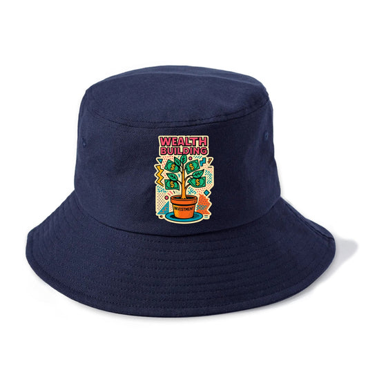 Money tree growing from investment pot - financial independence journey, wealth - Bucket Hat - Twilight Navy(Blue)