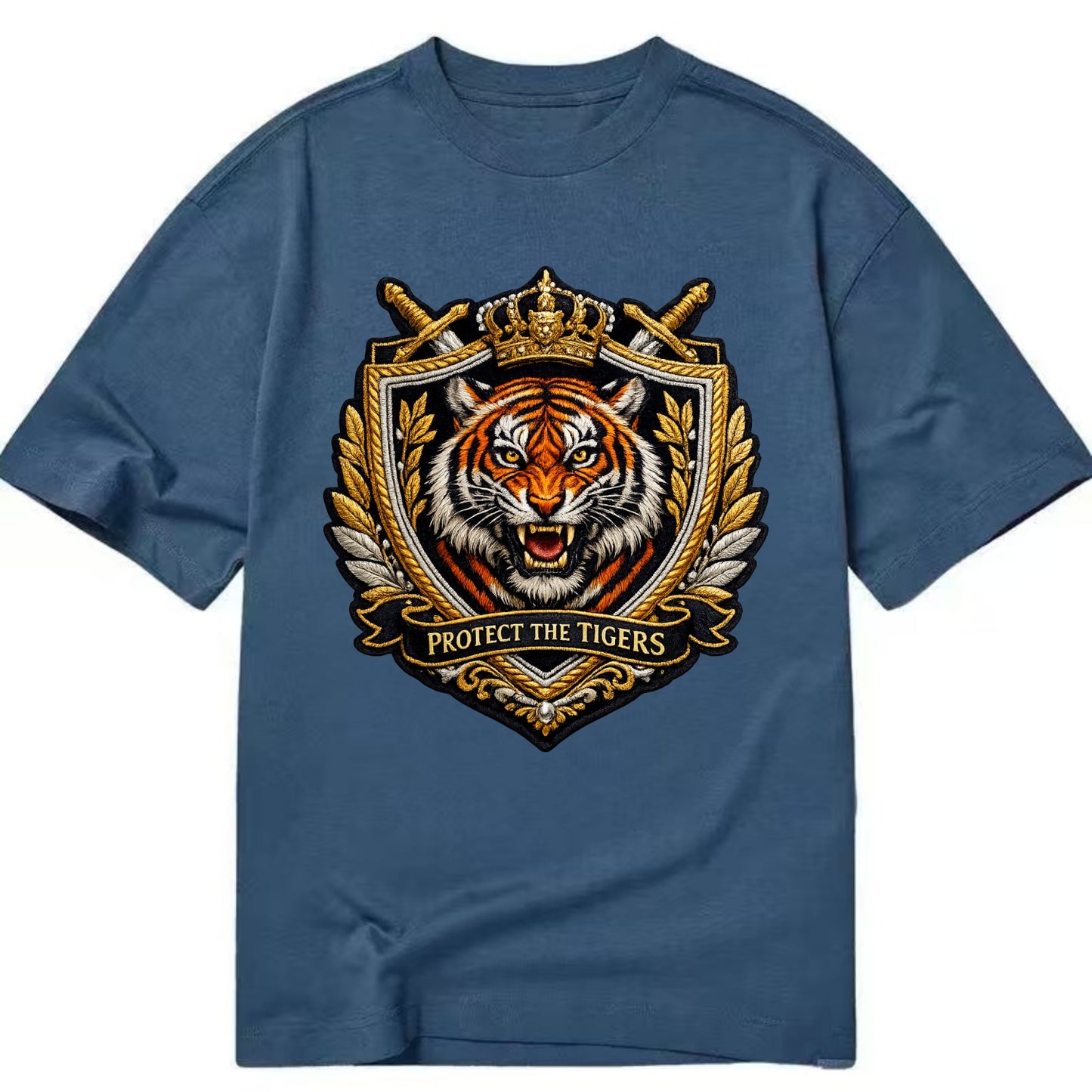 PROTECT THE TIGERS - tiger with shield in orange , big cat conservation - Classic T-shirt - Twilight Navy(Blue)