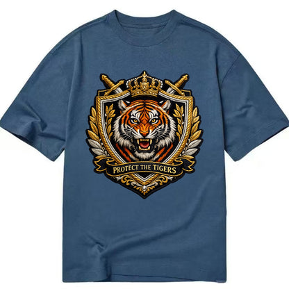 PROTECT THE TIGERS - tiger with shield in orange , big cat conservation - Classic T-shirt - Twilight Navy(Blue)