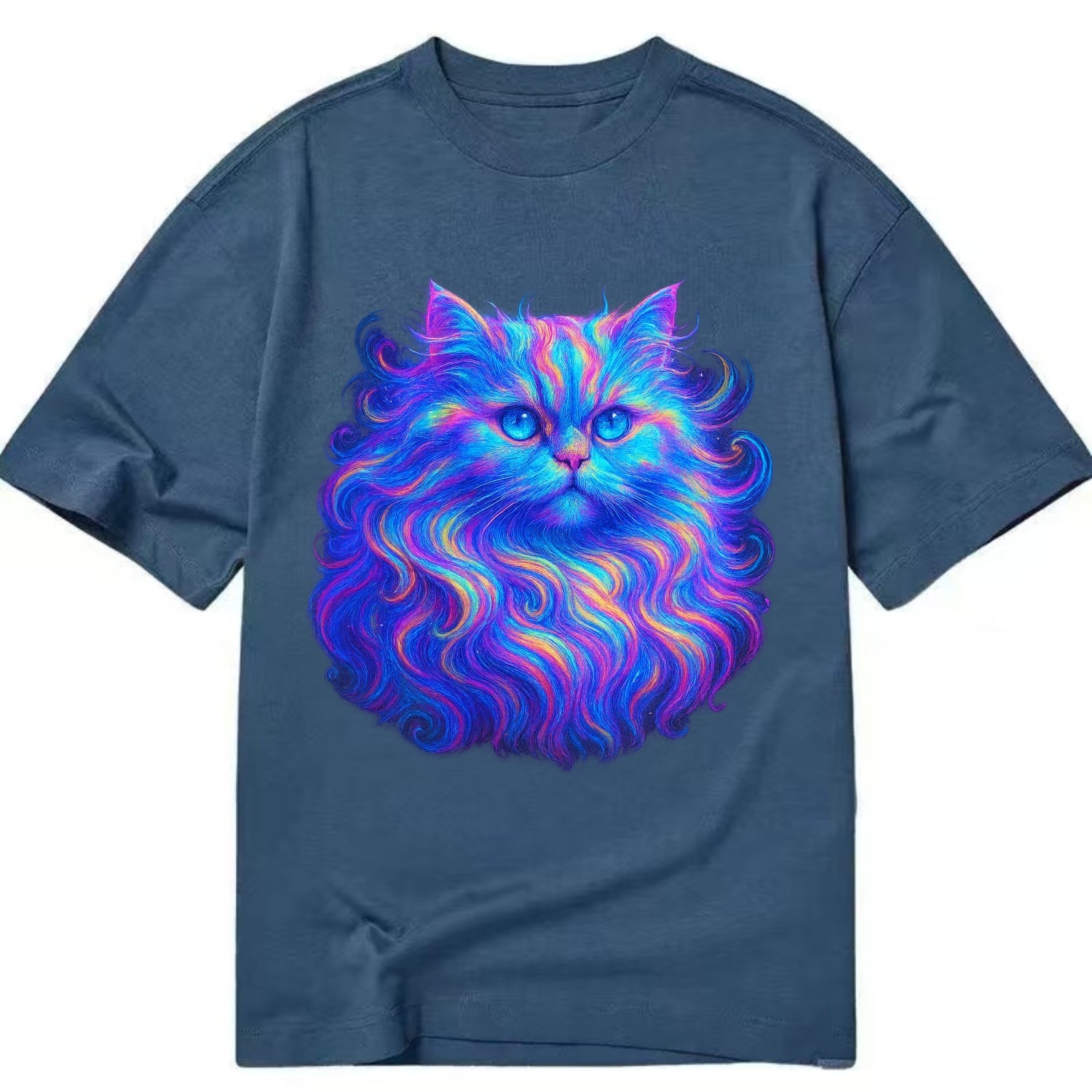 Luxurious Persian cat with flowing fur that refracts into rainbow prisms, soft - Classic T-shirt - Twilight Navy(Blue)