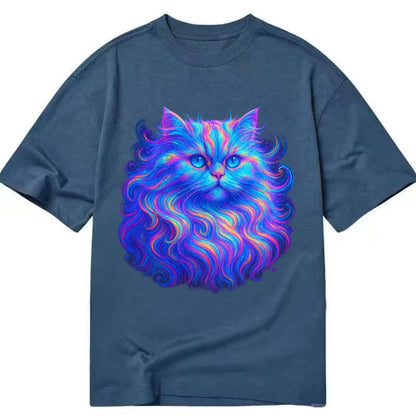 Luxurious Persian cat with flowing fur that refracts into rainbow prisms, soft - Classic T-shirt - Twilight Navy(Blue)