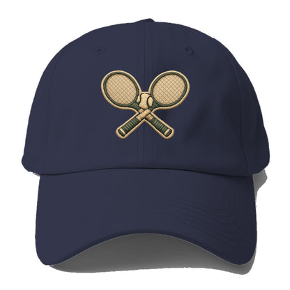 Embroidered patch design - TENNIS RACKET CROSSED - tennis rackets with ball in white - Baseball Cap - Twilight Navy(Blue)