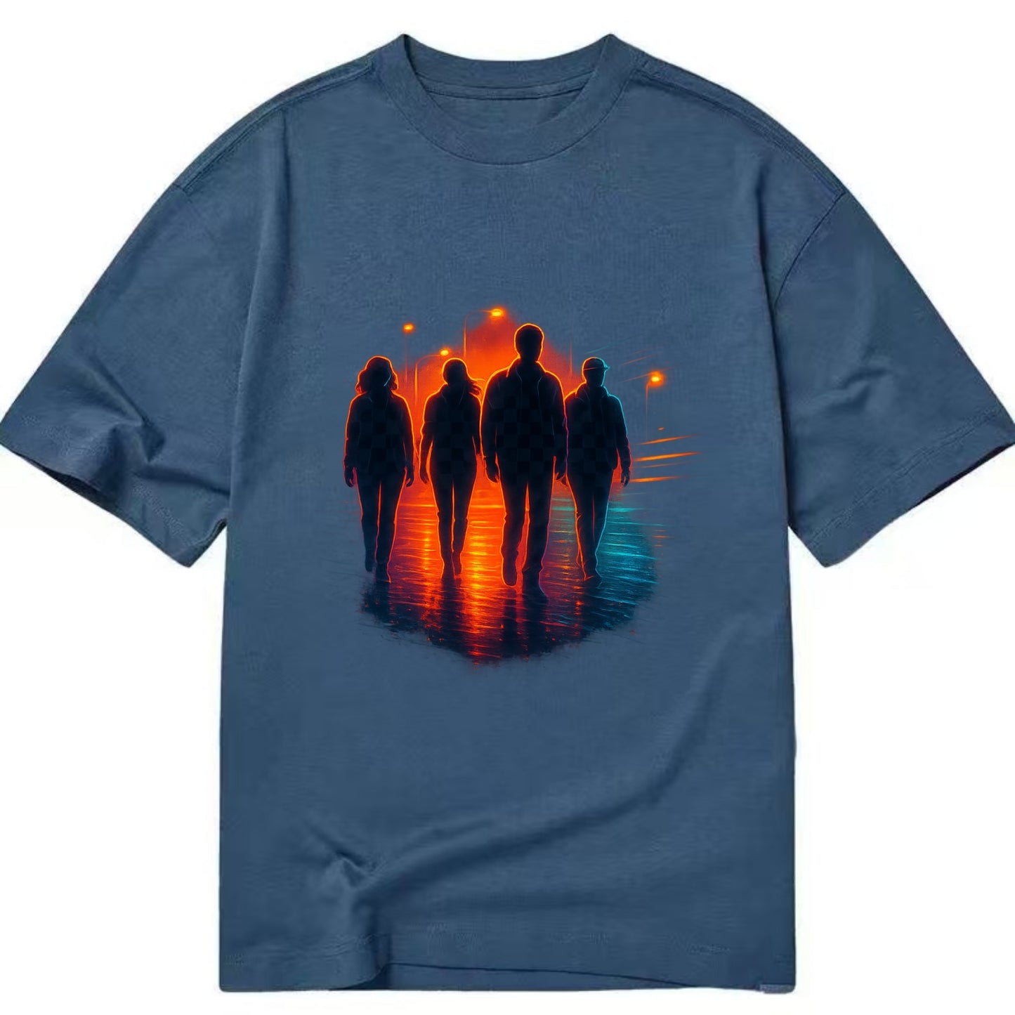 gang of silhouettes walking together at sunset by the beach - Classic T-shirt - Twilight Navy(Blue)