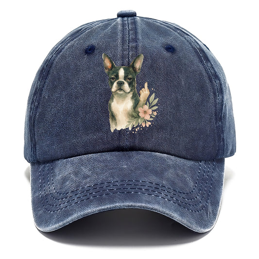 Boston Terrier with tuxedo markings, perky ears, paw up giving sass - Classic Cap - Twilight Navy(Blue)