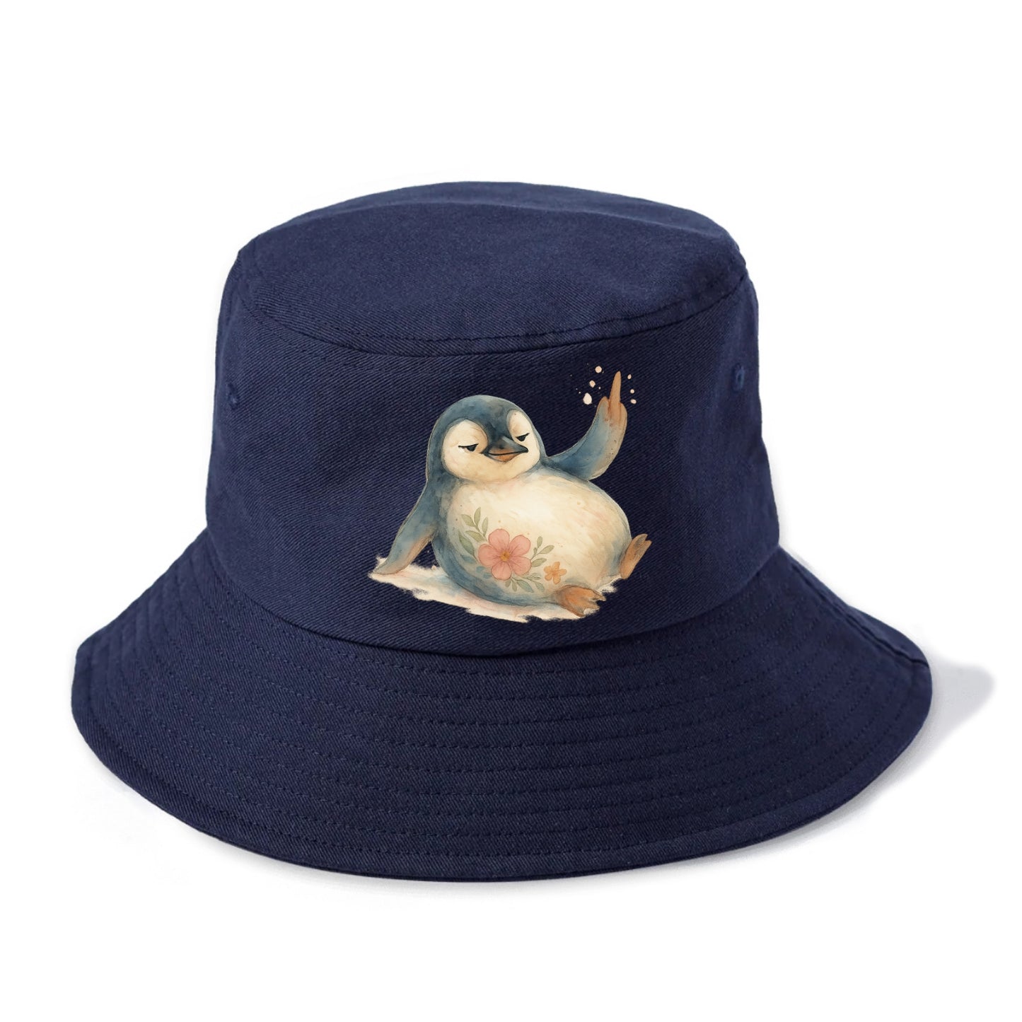 chubby penguin sliding on belly, one flipper up giving attitude - Bucket Hat - Twilight Navy(Blue)