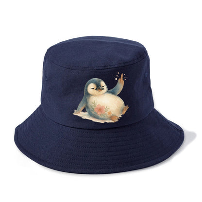 chubby penguin sliding on belly, one flipper up giving attitude - Bucket Hat - Twilight Navy(Blue)