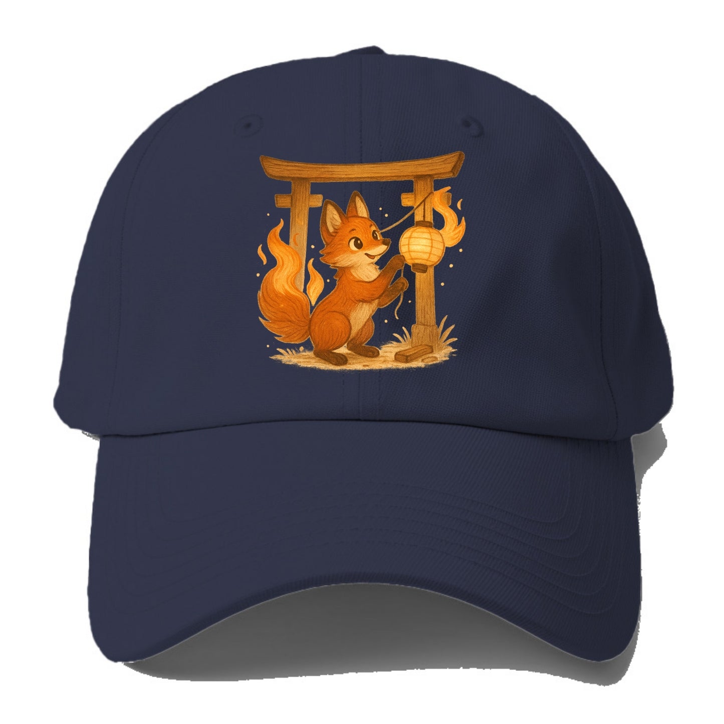 Foxfire kitsune stringing lanterns along a torii gate with tails of - Baseball Cap For Big Heads - Twilight Navy(Blue)