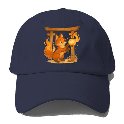 Foxfire kitsune stringing lanterns along a torii gate with tails of - Baseball Cap For Big Heads - Twilight Navy(Blue)