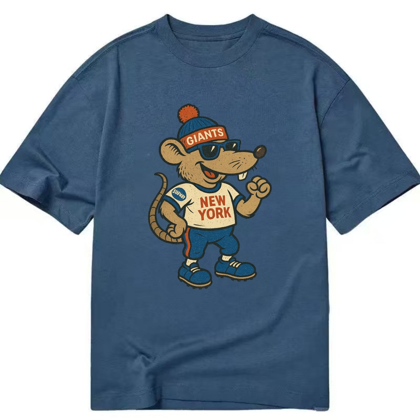 New York Rat wearing Giants beanie with subway patch and wayfarer sunglasses - Classic T-shirt - Twilight Navy(Blue)