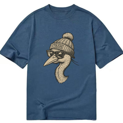 Toledo Great Blue Heron wearing Toledo beanie with pom pom and wayfarer sunglasses - Classic T-shirt - Twilight Navy(Blue)