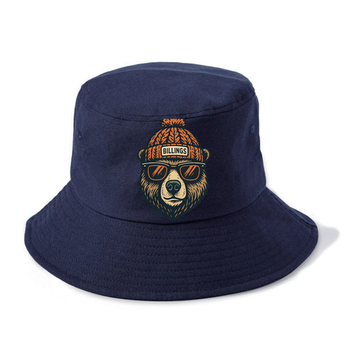 Montana Grizzly Bear wearing Billings beanie with pom pom and wayfarer sunglasses - Bucket Hat