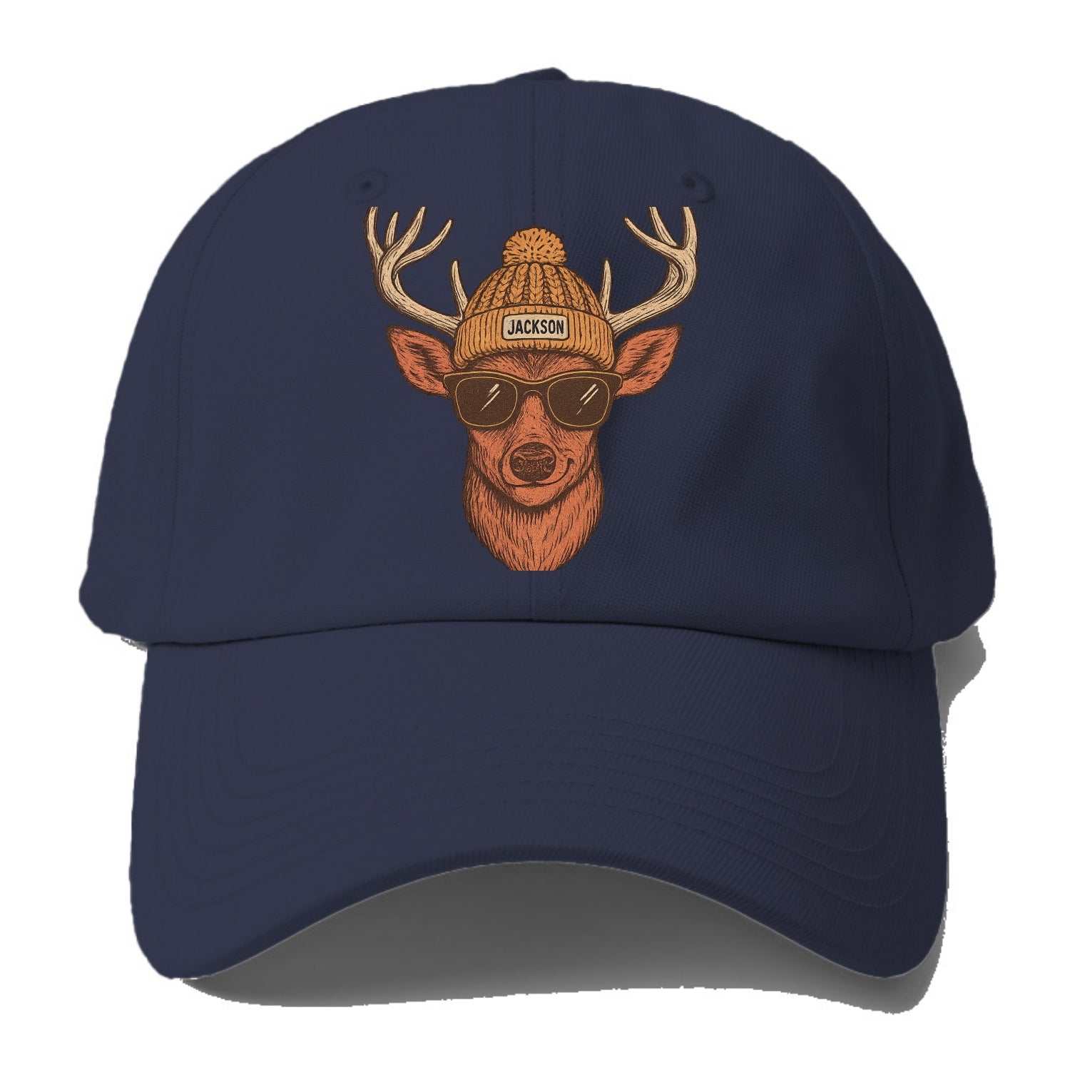 Mississippi White-tailed Deer wearing Jackson beanie with pom pom and wayfarer - Baseball Cap - Twilight Navy(Blue)