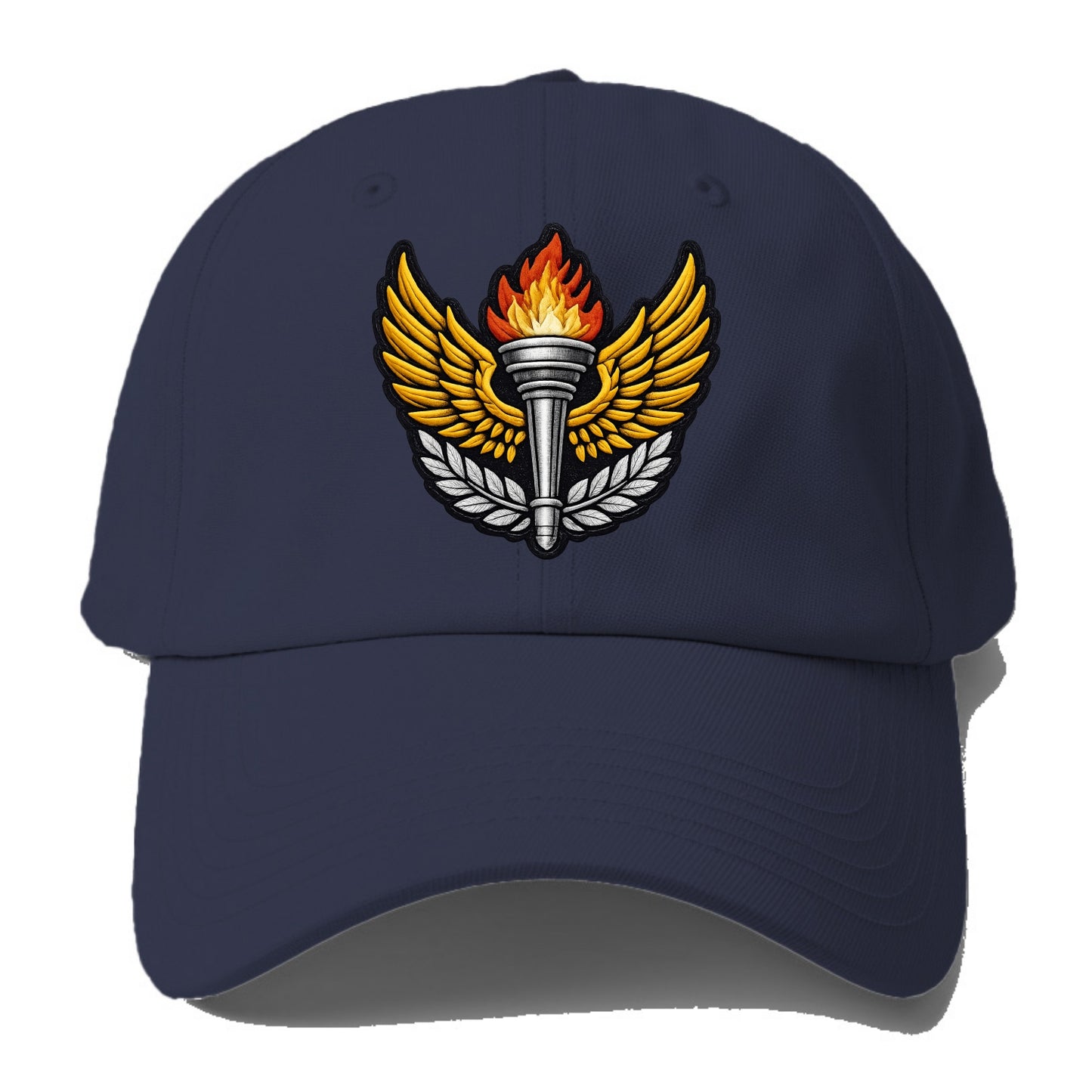 Embroidered patch design - TRACK AND FIELD TORCH - Olympic style torch with wings in - Baseball Cap - Twilight Navy(Blue)
