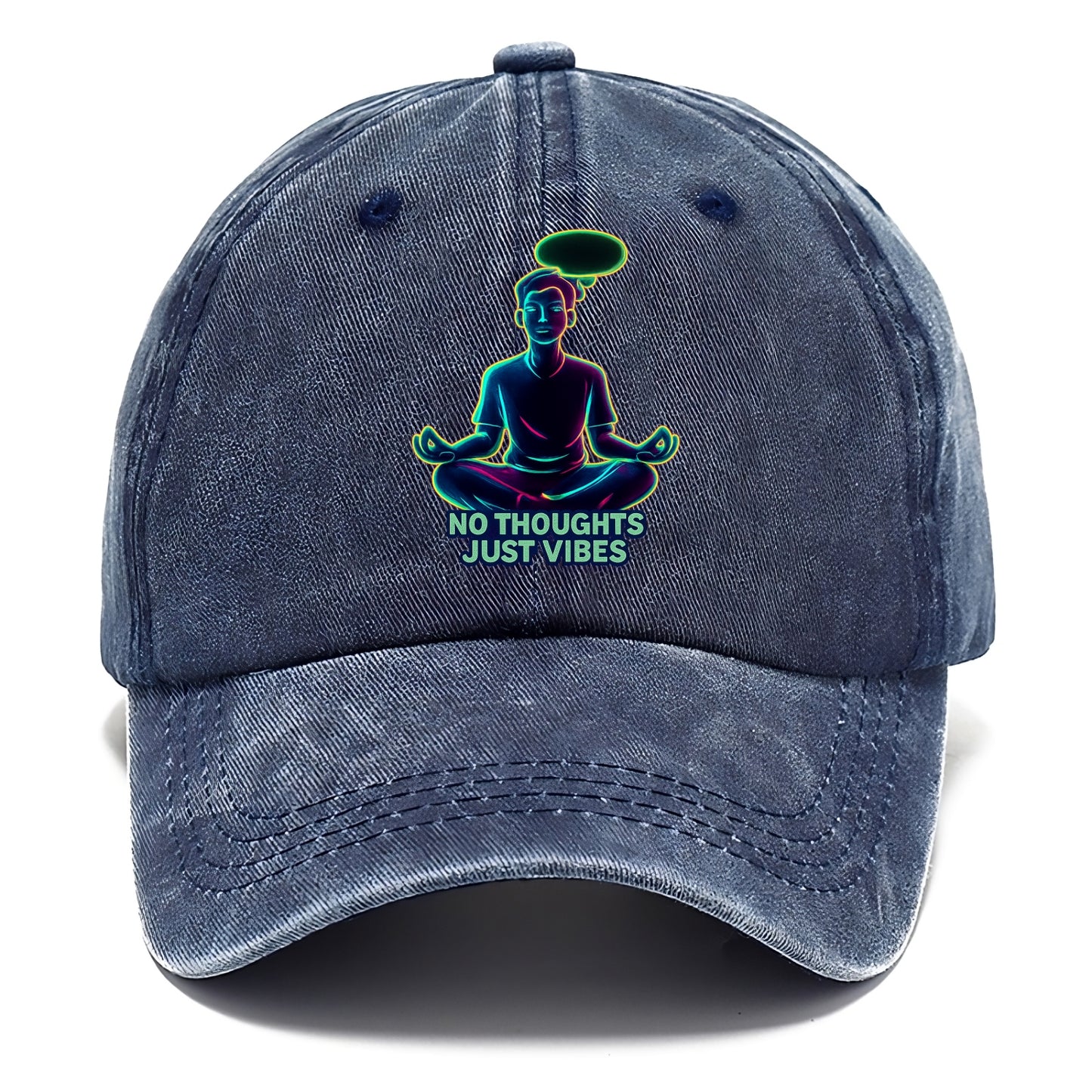 Peaceful floating figure with empty thought bubble - "no thoughts just vibes" zen - Classic Cap - Twilight Navy(Blue)