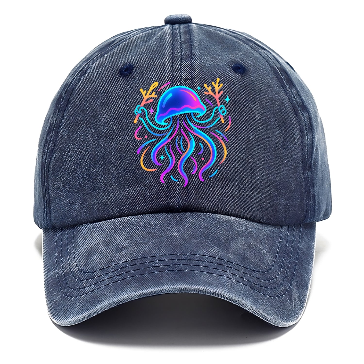 Jellyfish conducting a glow orchestra using coral batons in deep ocean concert hall - Classic Cap - Twilight Navy(Blue)