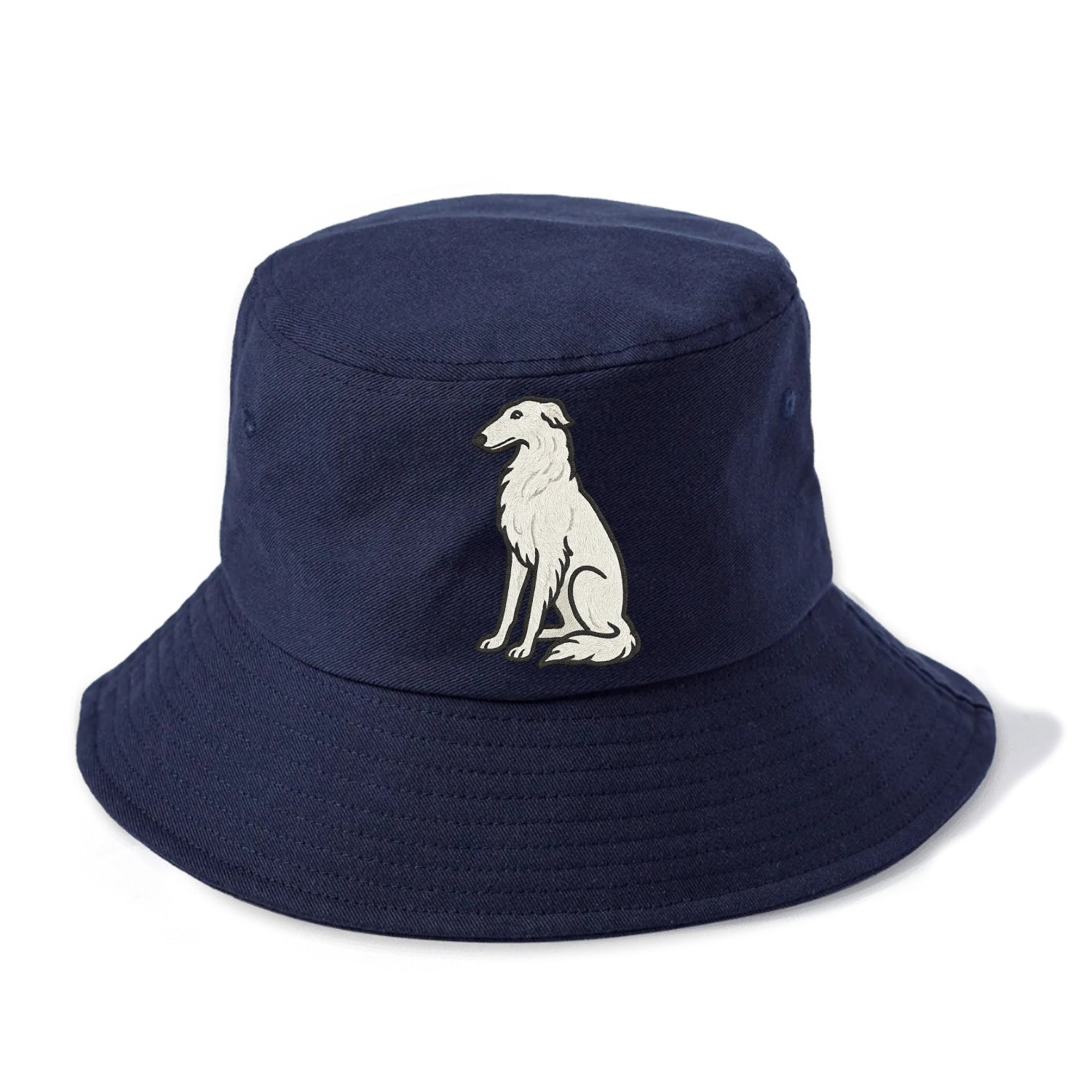 Borzoi - White embroidered sitting pose - Bucket Hat - Twilight Navy(Blue)