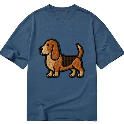 Basset Hound - Trendy low-rider design with prominent black outline - Classic T-shirt - Twilight Navy(Blue)