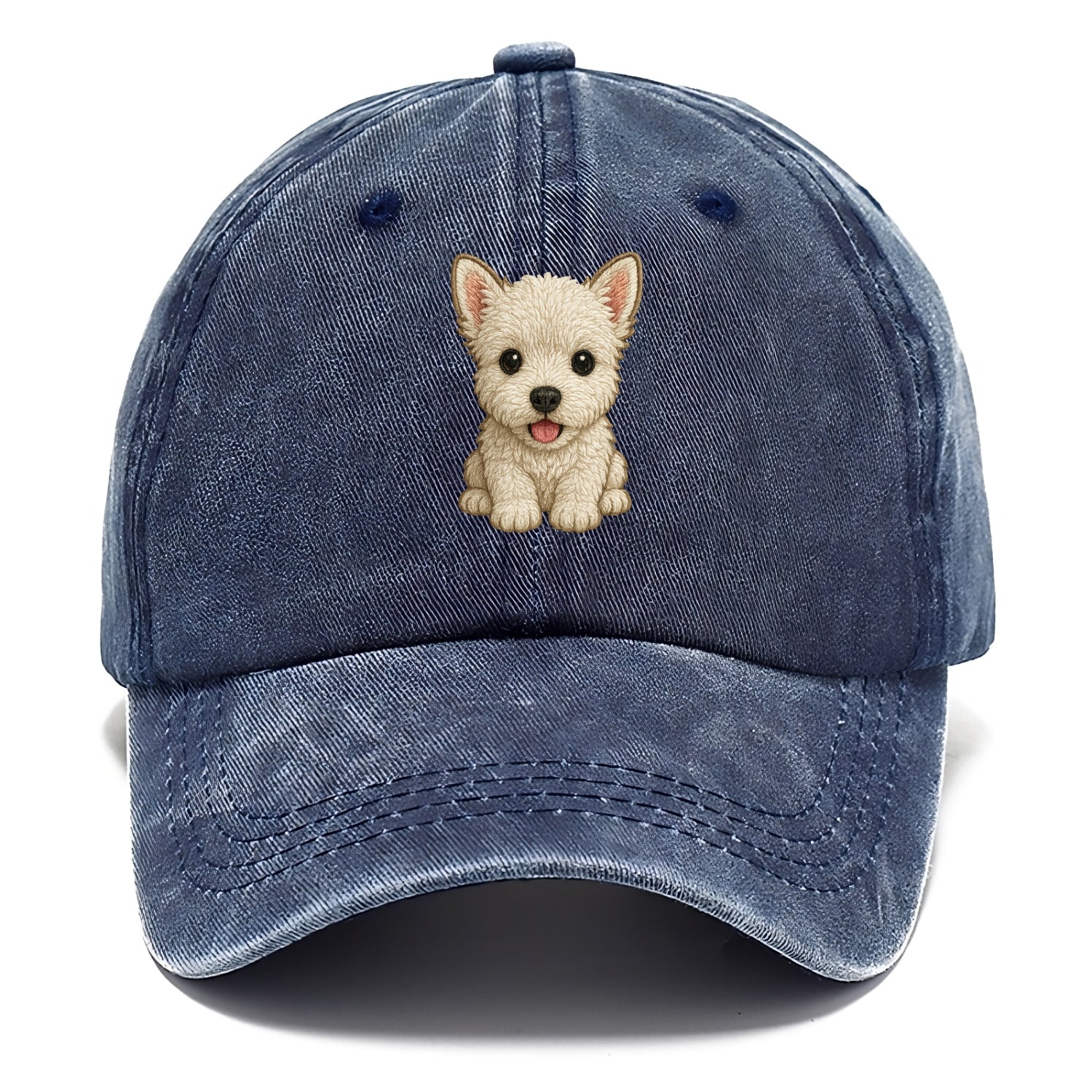 Baby West Highland White Terrier Puppy - all white, pointed ears, dark eyes, - Classic Cap - Twilight Navy(Blue)