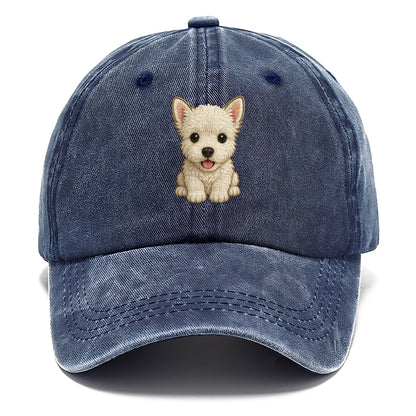 Baby West Highland White Terrier Puppy - all white, pointed ears, dark eyes, - Classic Cap - Twilight Navy(Blue)