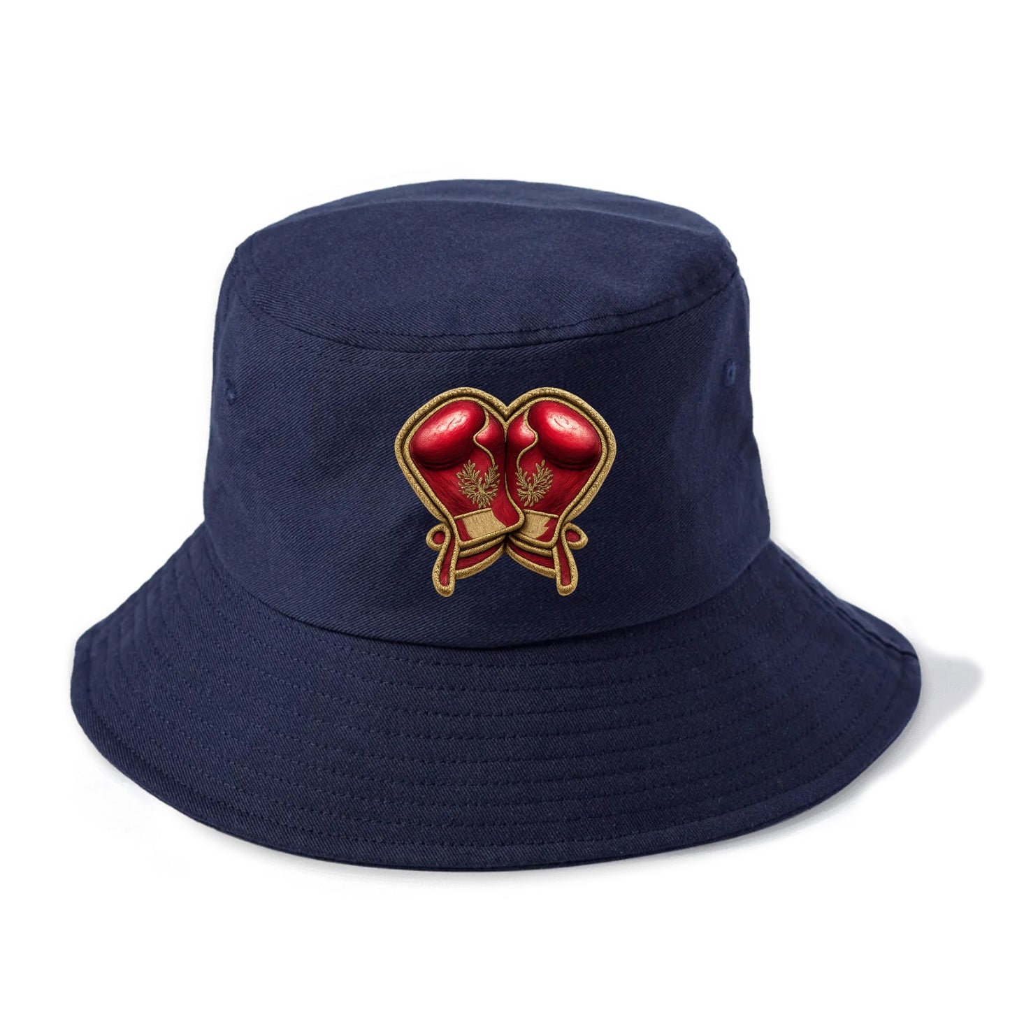 Embroidered patch design - BOXING GLOVES - red boxing gloves crossed in crimson and - Bucket Hat - Twilight Navy(Blue)