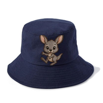 Baby Kangaroo Joey - gray fur, large ears, in pouch peek, bright eyes, front-facing, - Bucket Hat - Twilight Navy(Blue)