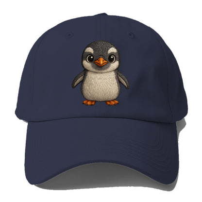 Baby Gentoo Penguin - orange beak, white cap, bright eyes, front-facing, energetic - Baseball Cap - Twilight Navy(Blue)