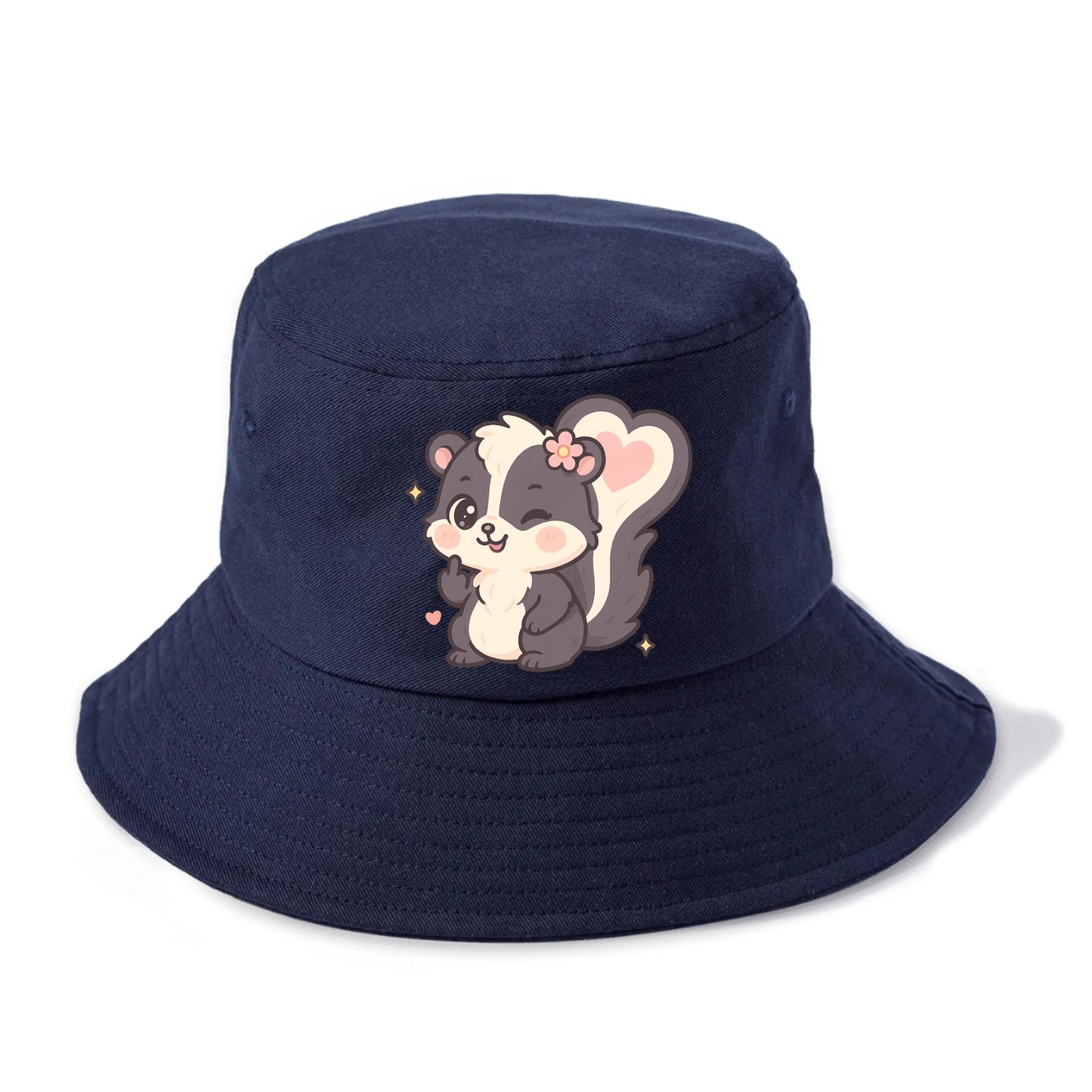 fluffy skunk with heart-shaped tail pattern, one paw up showing sass - Bucket Hat - Twilight Navy(Blue)