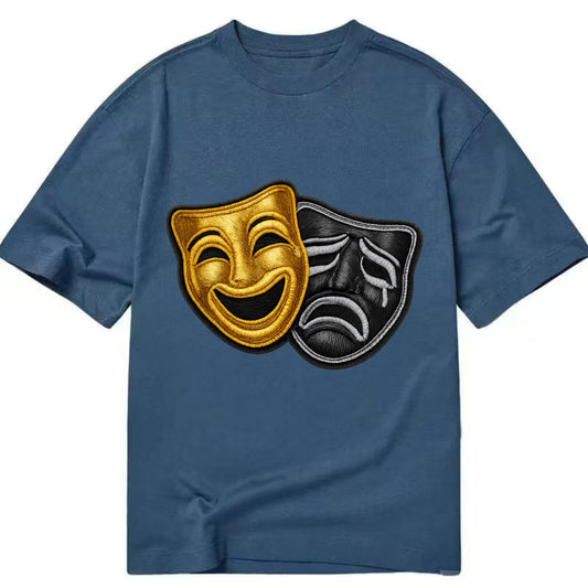 BROADWAY MASKS - comedy tragedy masks in gold and black , theater - Classic T-shirt - Twilight Navy(Blue)