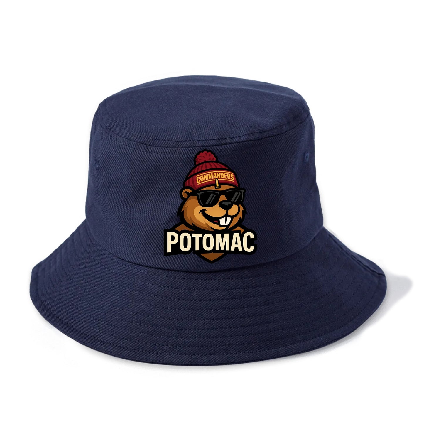 Potomac Beaver wearing Commanders beanie with monument patch and wayfarer sunglasses - Bucket Hat - Twilight Navy(Blue)