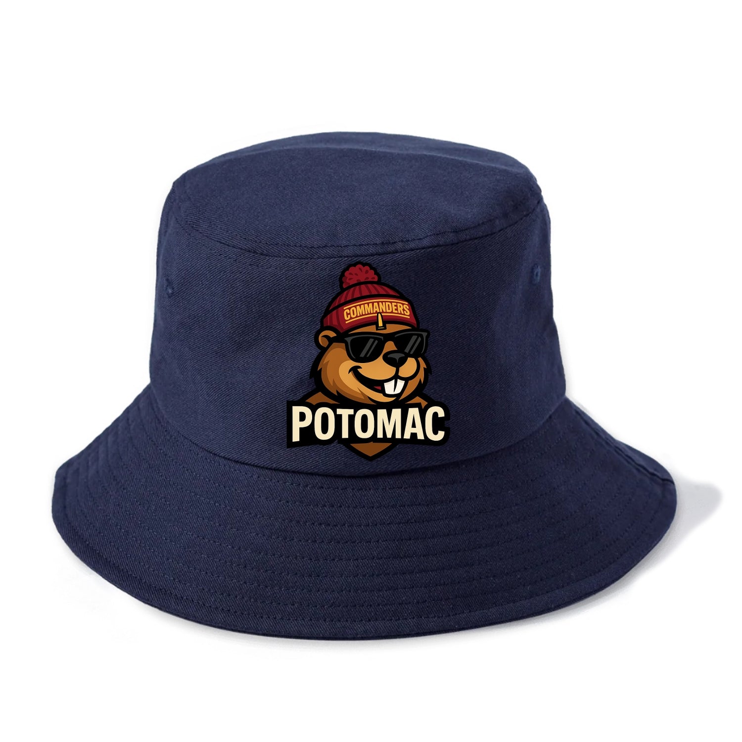 Potomac Beaver wearing Commanders beanie with monument patch and wayfarer sunglasses - Bucket Hat - Twilight Navy(Blue)