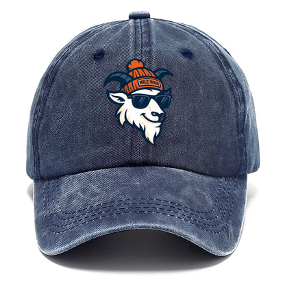 Denver Mountain Goat wearing Broncos beanie with Mile High patch and wayfarer - Classic Cap - Twilight Navy(Blue)