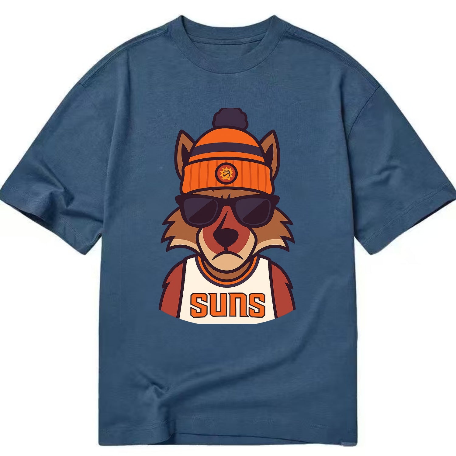 Arizona Coyote wearing Suns beanie with desert sun patch and wayfarer sunglasses - Classic T-shirt - Twilight Navy(Blue)