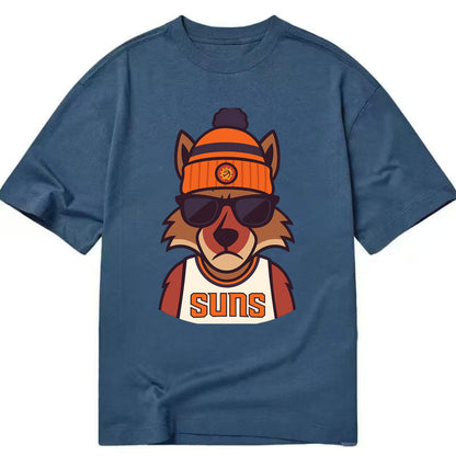 Arizona Coyote wearing Suns beanie with desert sun patch and wayfarer sunglasses - Classic T-shirt - Twilight Navy(Blue)
