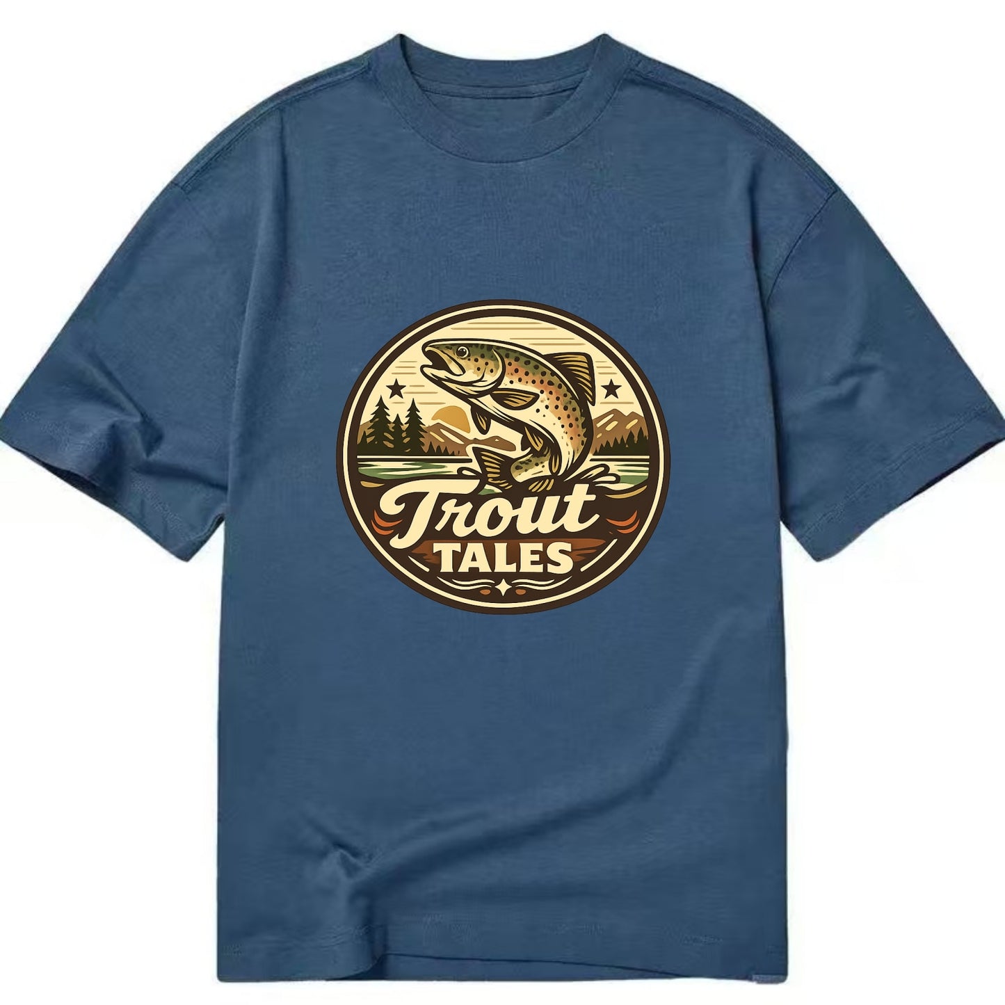 Trout Tales Adventure Emblem - Classic T-shirt - Twilight Navy(Blue)