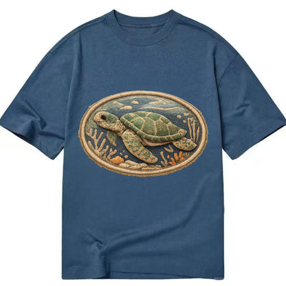 SEA TURTLE - swimming turtle in green and blue , ocean life - Classic T-shirt - Twilight Navy(Blue)