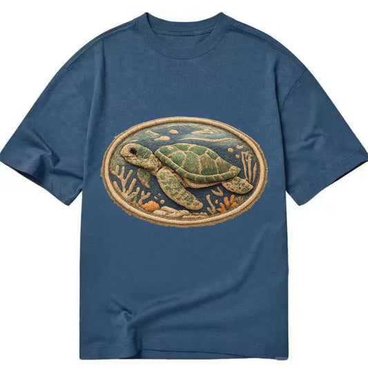 SEA TURTLE - swimming turtle in green and blue , ocean life - Classic T-shirt - Twilight Navy(Blue)