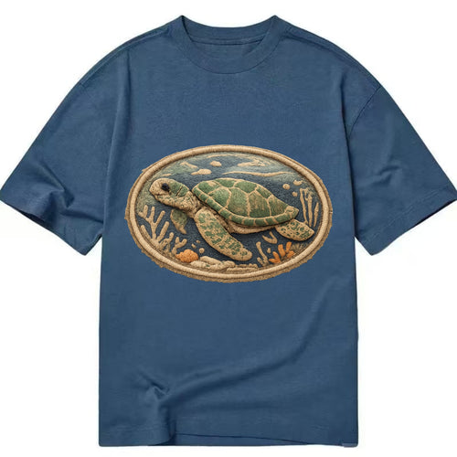 SEA TURTLE - swimming turtle in green and blue , ocean life - Classic T-shirt
