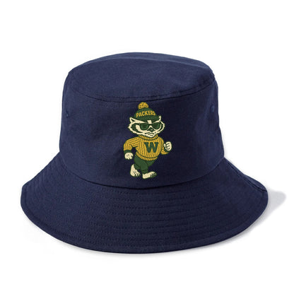 Wisconsin Badger wearing Packers green and gold beanie with pom pom and wayfarer - Bucket Hat - Twilight Navy(Blue)