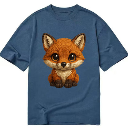 Baby Red Fox - russet fur, white chest, big amber eyes, perky ears, front-facing, - Classic T-shirt - Twilight Navy(Blue)