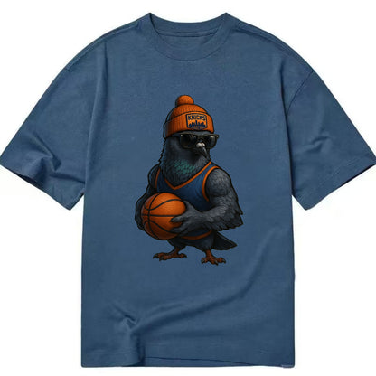 Manhattan Pigeon wearing Knicks beanie with skyline patch and wayfarer sunglasses - Classic T-shirt - Twilight Navy(Blue)