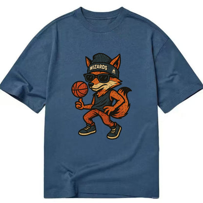 Washington Fox wearing Wizards beanie with capitol patch and wayfarer sunglasses - Classic T-shirt - Twilight Navy(Blue)