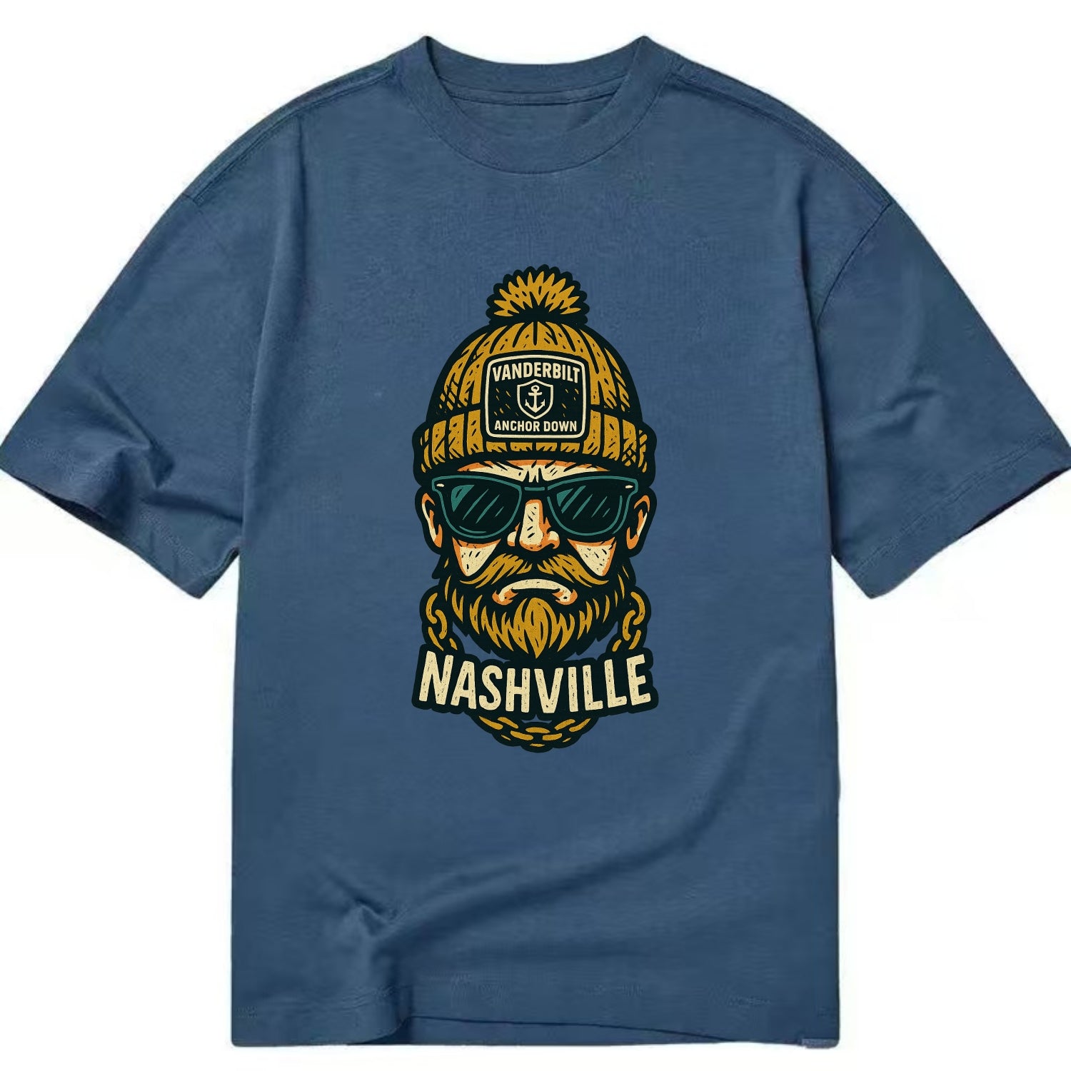 Nashville Commodore wearing Vanderbilt beanie with anchor patch - Classic T-shirt - Twilight Navy(Blue)