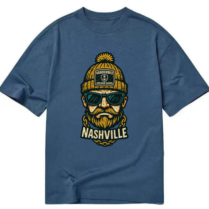 Nashville Commodore wearing Vanderbilt beanie with anchor patch - Classic T-shirt - Twilight Navy(Blue)