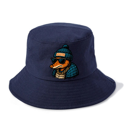Houston Armadillo wearing Houston beanie with pom pom and wayfarer sunglasses - Bucket Hat - Twilight Navy(Blue)