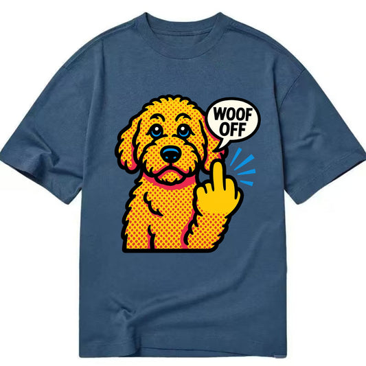 Goldendoodle with teddy bear face and curly golden coat, friendly paw flipping off - Classic T-shirt - Twilight Navy(Blue)