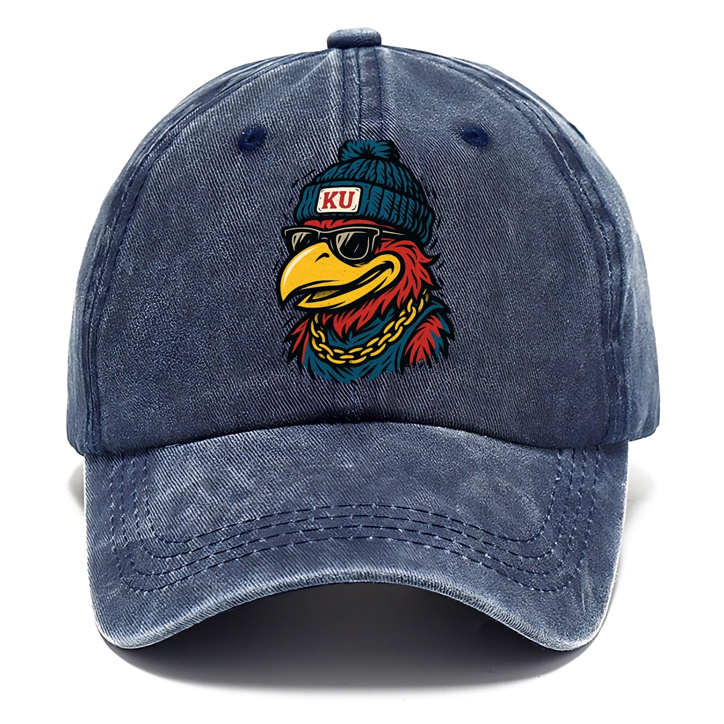 Lawrence Jayhawk wearing Kansas beanie with KU patch - Classic Cap - Twilight Navy(Blue)