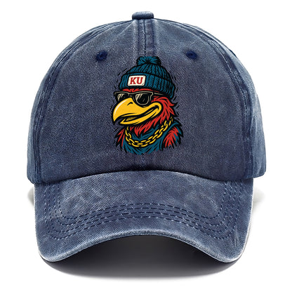 Lawrence Jayhawk wearing Kansas beanie with KU patch - Classic Cap - Twilight Navy(Blue)
