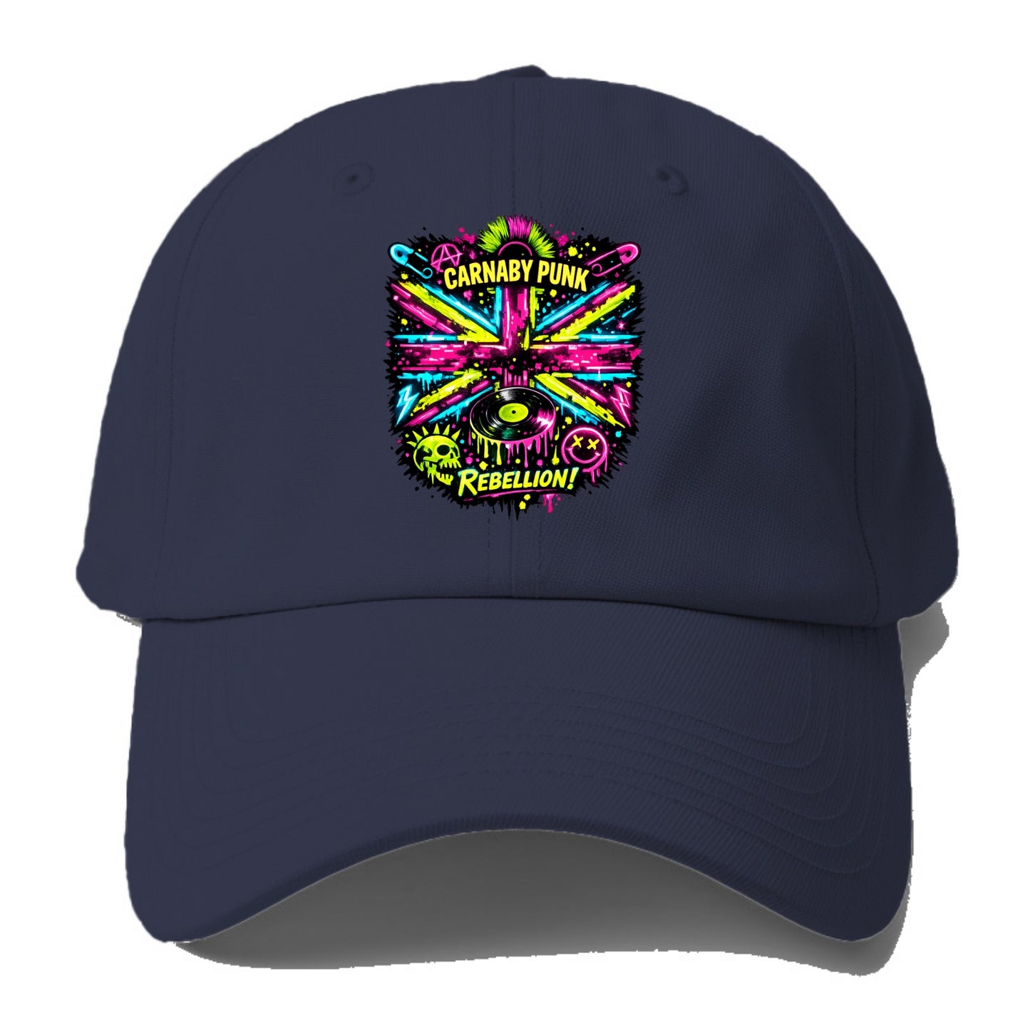 CARNABY PUNK | Swinging 60s meets 70s punk | Psychedelic Union Jack - Baseball Cap For Big Heads - Twilight Navy(Blue)