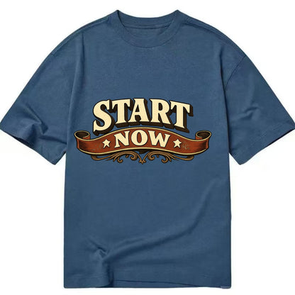 Bold typography design - "START NOW" - begin immediately, no delay - Classic T-shirt - Twilight Navy(Blue)